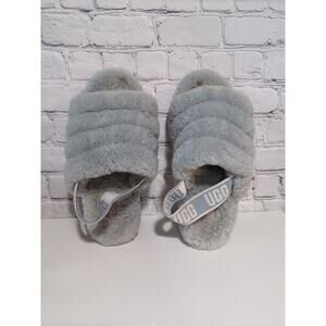 UGG Fluff Yeah Women's Blue Slide Fluffy Slippers Slingback Strap Size 8